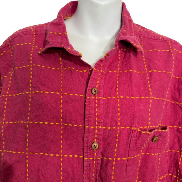 The Territory Ahead Womens Pink Linen Embroidered Plaid Button Up Shirt Top XL - Picture 5 of 16